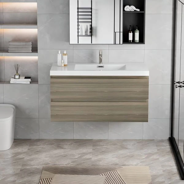 wood grain floating vanity